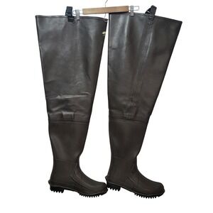 Cabelas Mens Brown Rubber Hip Waders Steel Shank Fishing Boots 11-M 83-0341